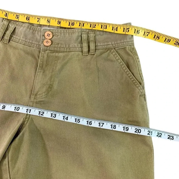 London & London Canvas Bermuda Mid Rise Jeans Shorts Straight Leg Size 10 Khaki - Picture 6 of 10